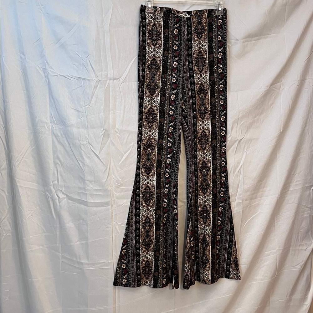 Bear Dance Black and Brown Patterned Flare Pants. Size M